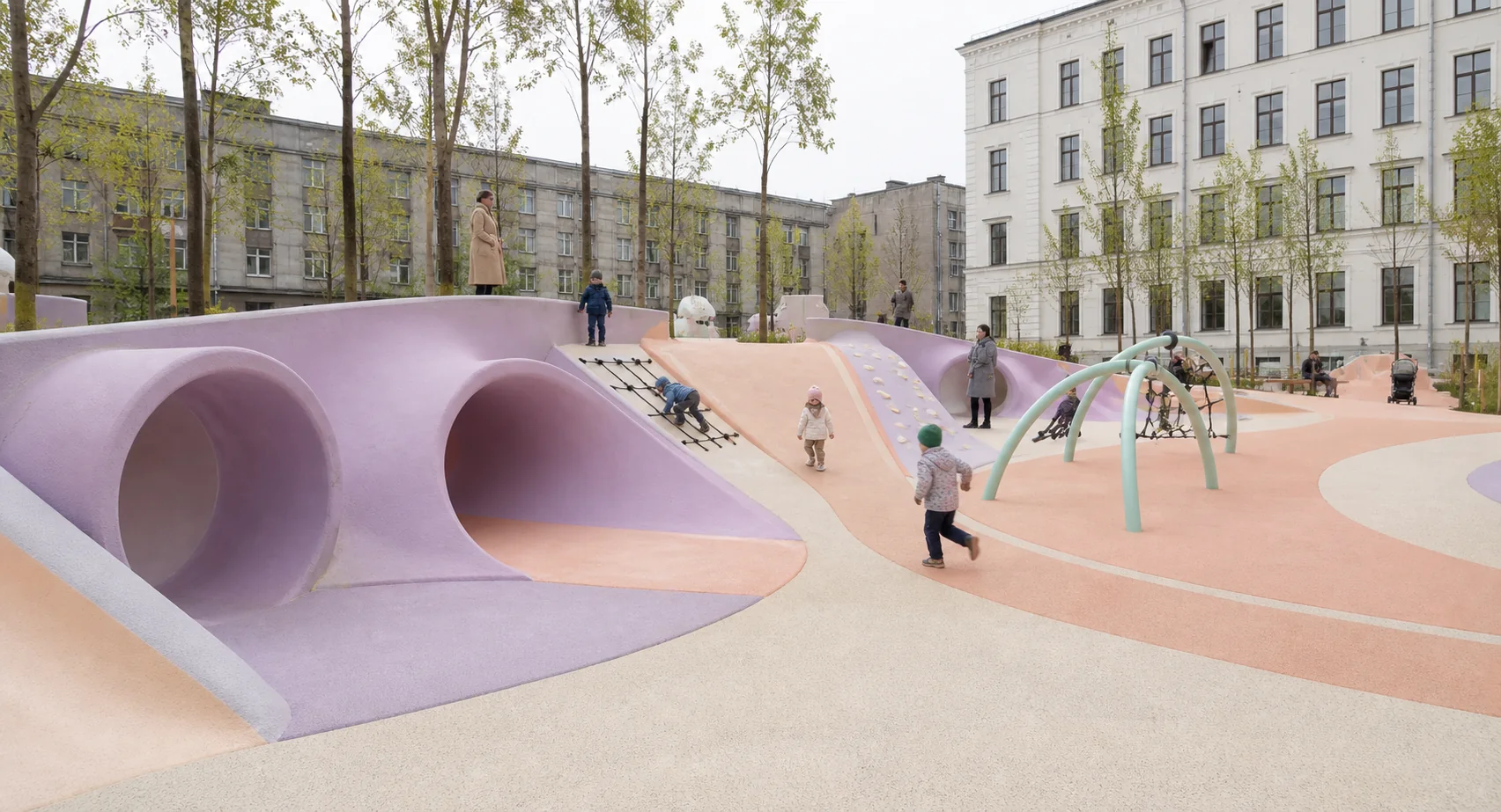 A sculptural playground in use